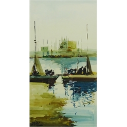  Harbour City Scene, 20th century watercolour signed Diaz (Spanish school) 51cm x 27.5cm  