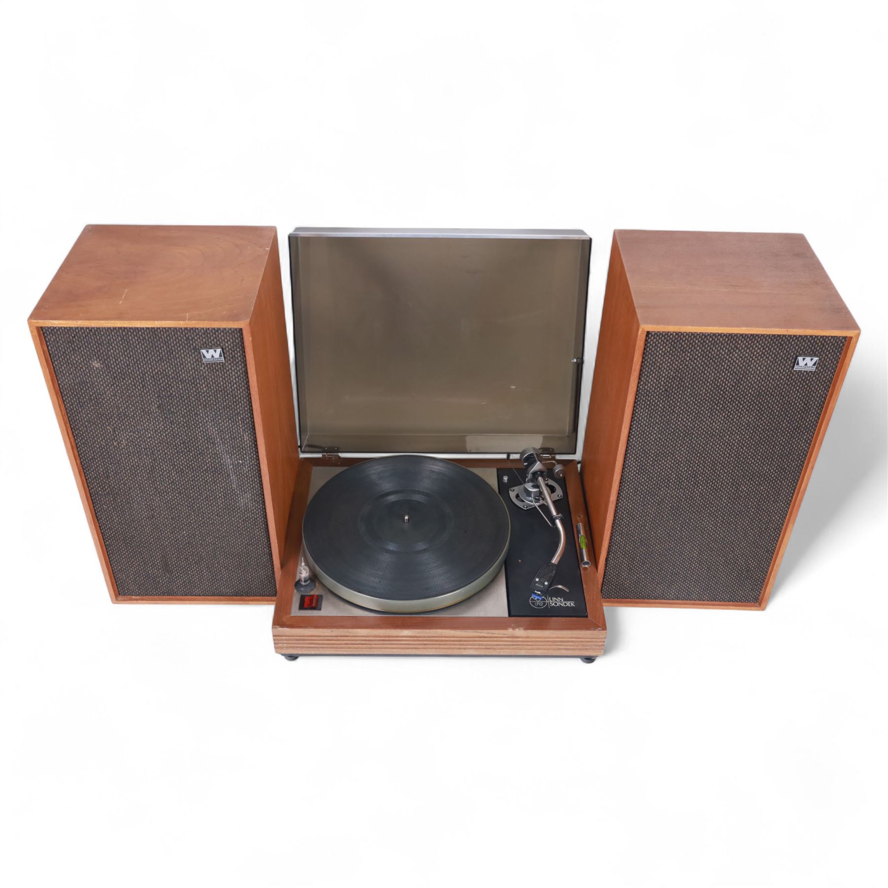 Linn Sondek LP12 transcription turntable, together with a pair of Wharfedale Linton 2 hi-fi speakers