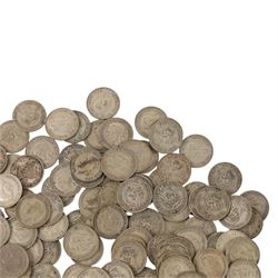 Approximately one hundred and sixty Great British pre-1947 silver one shilling coins