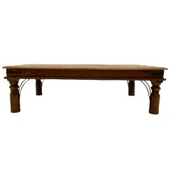 Mexican pine rectangular coffee table with wrought metal fittings