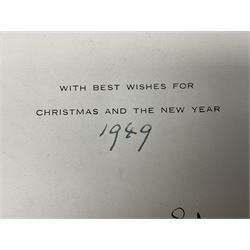 King George VI and Queen Elizabeth - signed 1949 Christmas card with gilt embossed crown to cover, black and white photograph to the interior, of The King and Queen riding in an open carriage to their Silver Wedding Celebration, signed 'George R. Elizabeth R.'