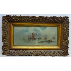  Fishing Boats off Shore, 19th/20th century oil on canvas 19cm x 44cm in ornate frame  