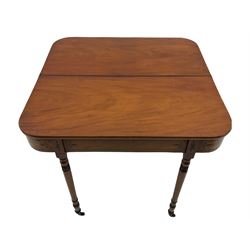 Early 19th century inlaid mahogany D-shaped tea table, fold-over top