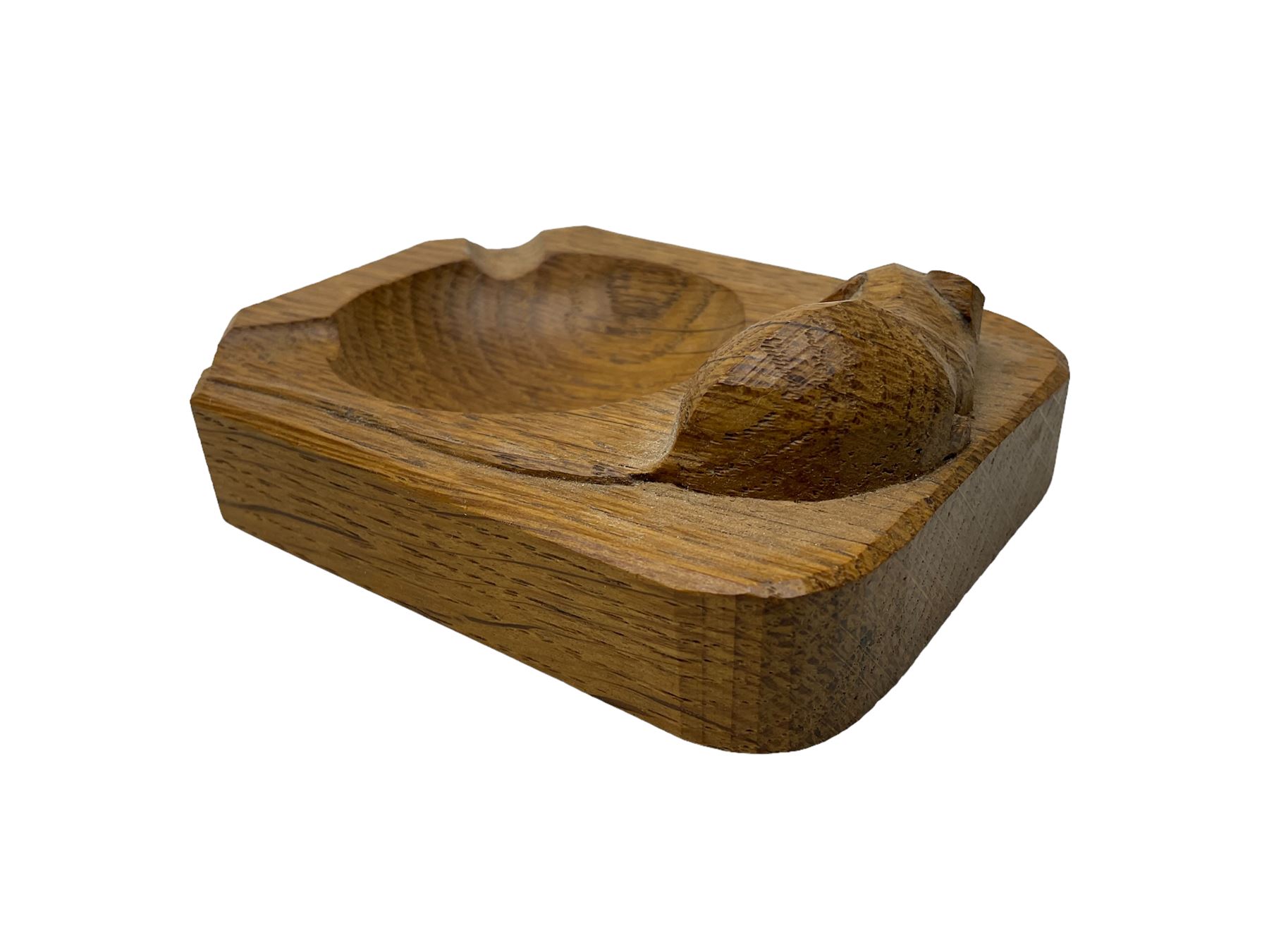 Mouseman - oak ashtray, canted rectangular form with carved mouse signature, by the workshop of Robert Thompson, Kilburn, L10cm