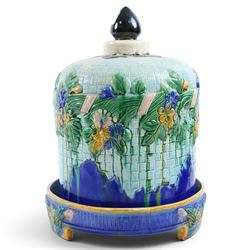 Majolica cheese dome, decorated in relief with floral sprigs, H32cm