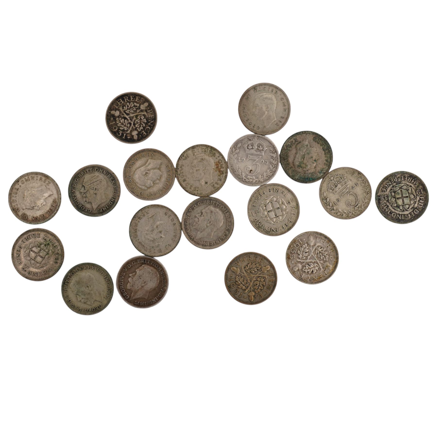Approximately 1050 grams of Great British pre-1947 silver sixpence coins, and approximately 26 grams of Great British pre-1947 silver threepence coins