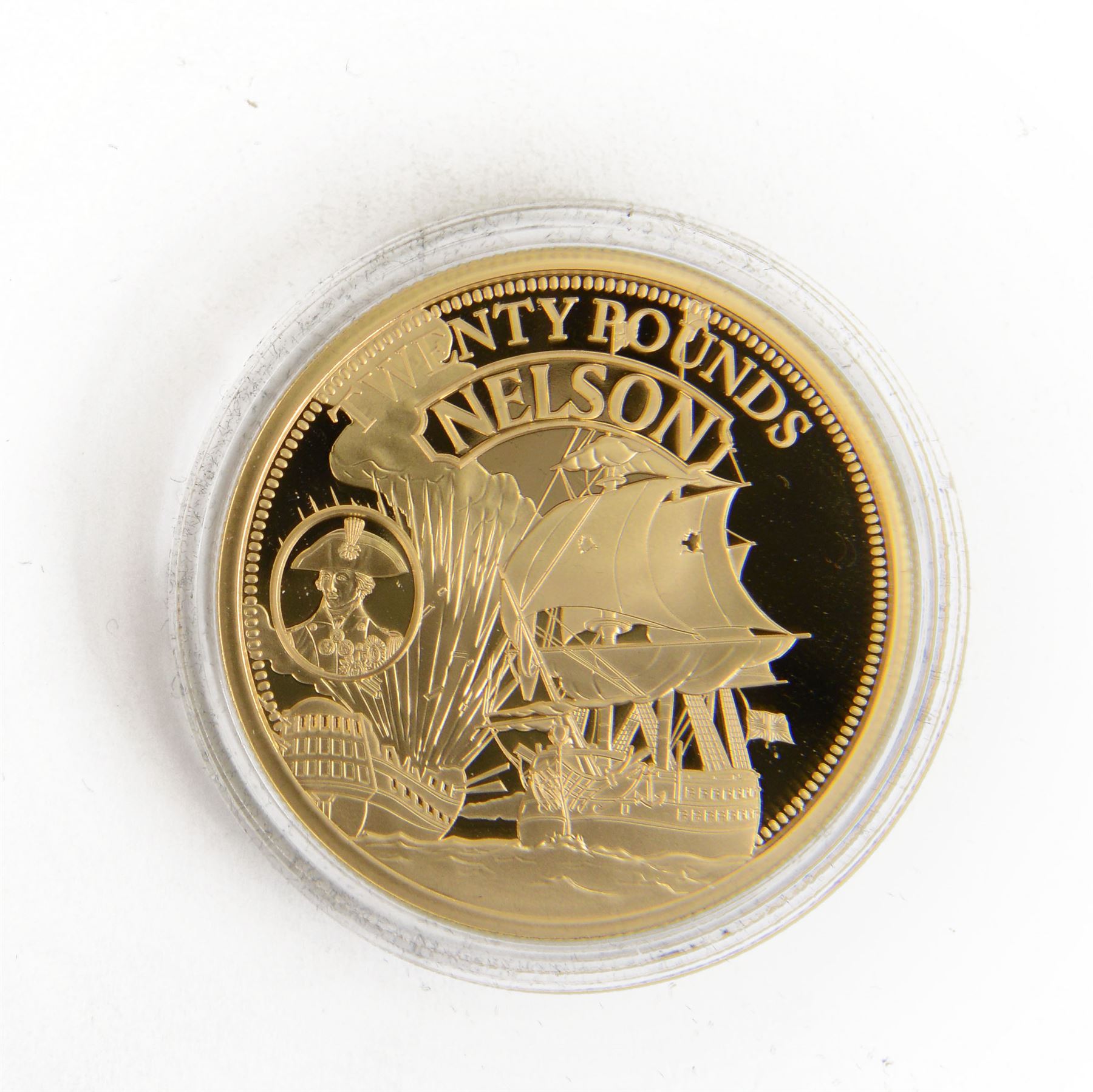 King Charles III Tristan da Cunha 2023 'Lord Nelson Tribute' gold proof twenty pounds coin, cased and boxed with certificate