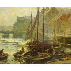 Frederic Stuart Richardson (Staithes Group 1855-1934): Fishing Boats Moored by St. Ann's Staith Whitby, oil on canvas unsigned 40cm x 50cm
Provenance: from the artist's studio collection by descent through the family