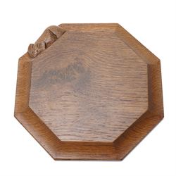 Mouseman - Small oak octagonal herb chopping board with carved mouse signature by the work...