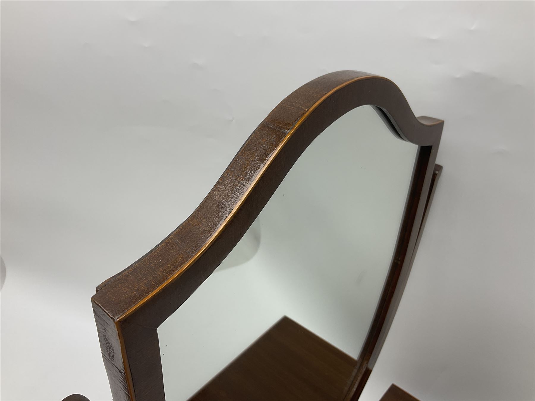 19th century inlaid mahogany dressing table mirror, with three drawers to base, H58cm