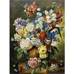 Agricola (Continental 20th century): Still Life of Flowers in a Vase and Bird's Nest, oil pn board signed 60cm x 45cm