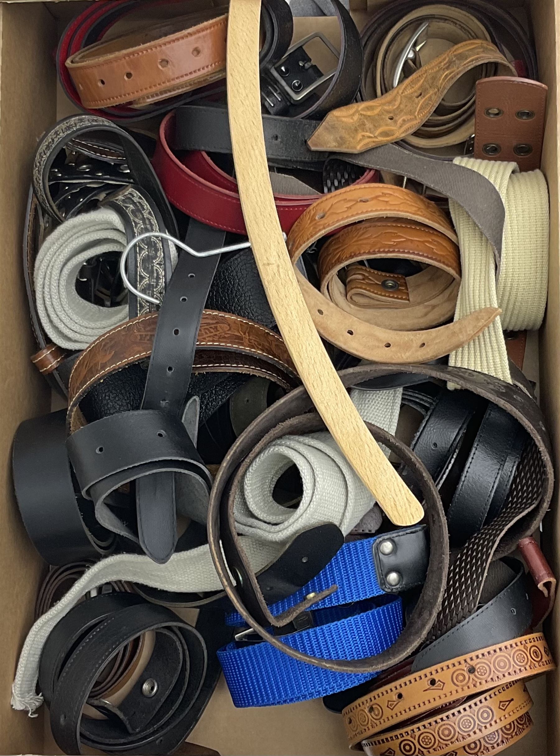 Vintage and later clothing including mess jackets, waistcoats, by various makers including 'Skopes', 'Saxon Hawk', 'Lincroft', 'Grendale' etc, belts including leather examples etc, in three boxes