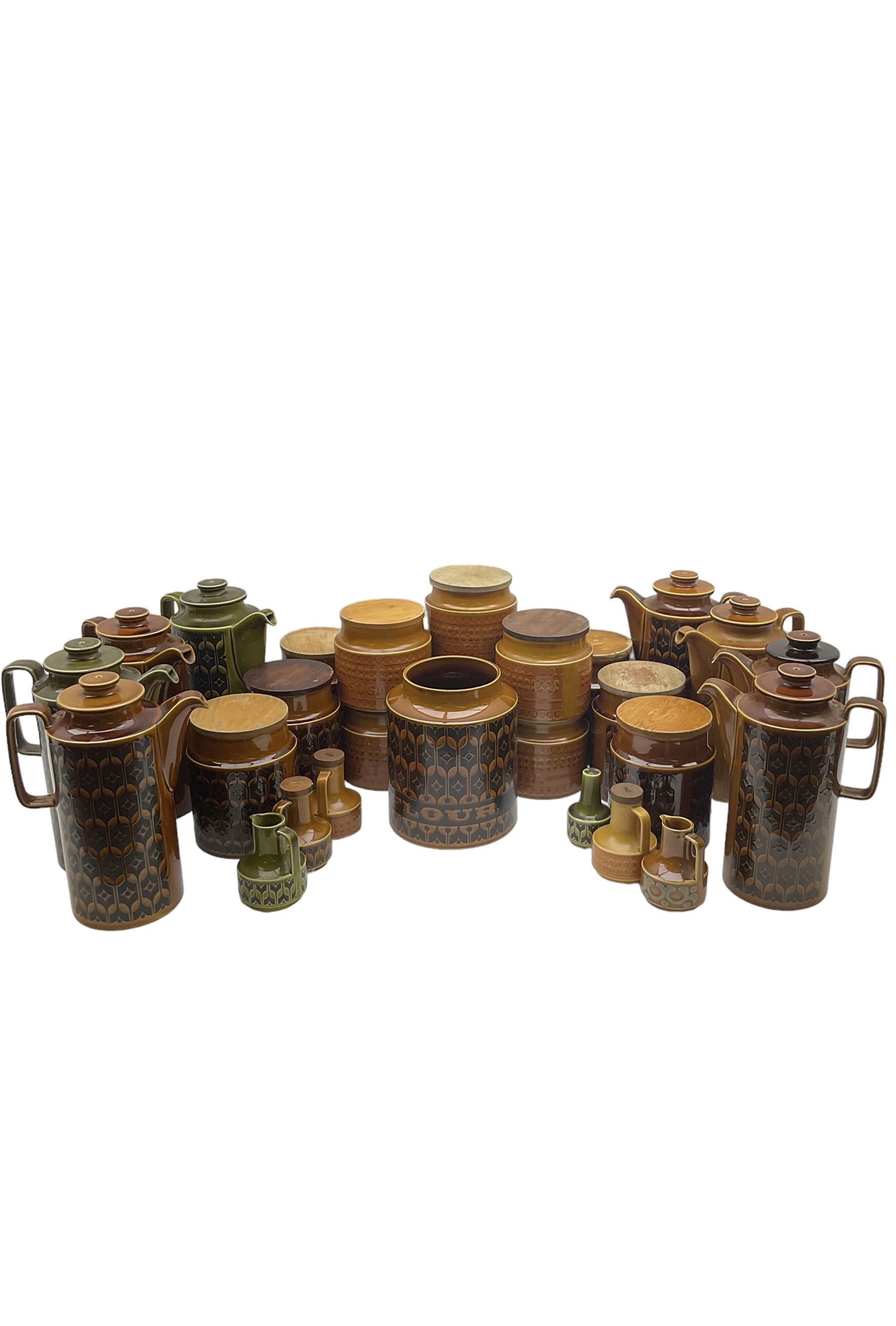 Collection of Hornsea Heirloom pottery, including storage jars, jugs and nine coffee pots