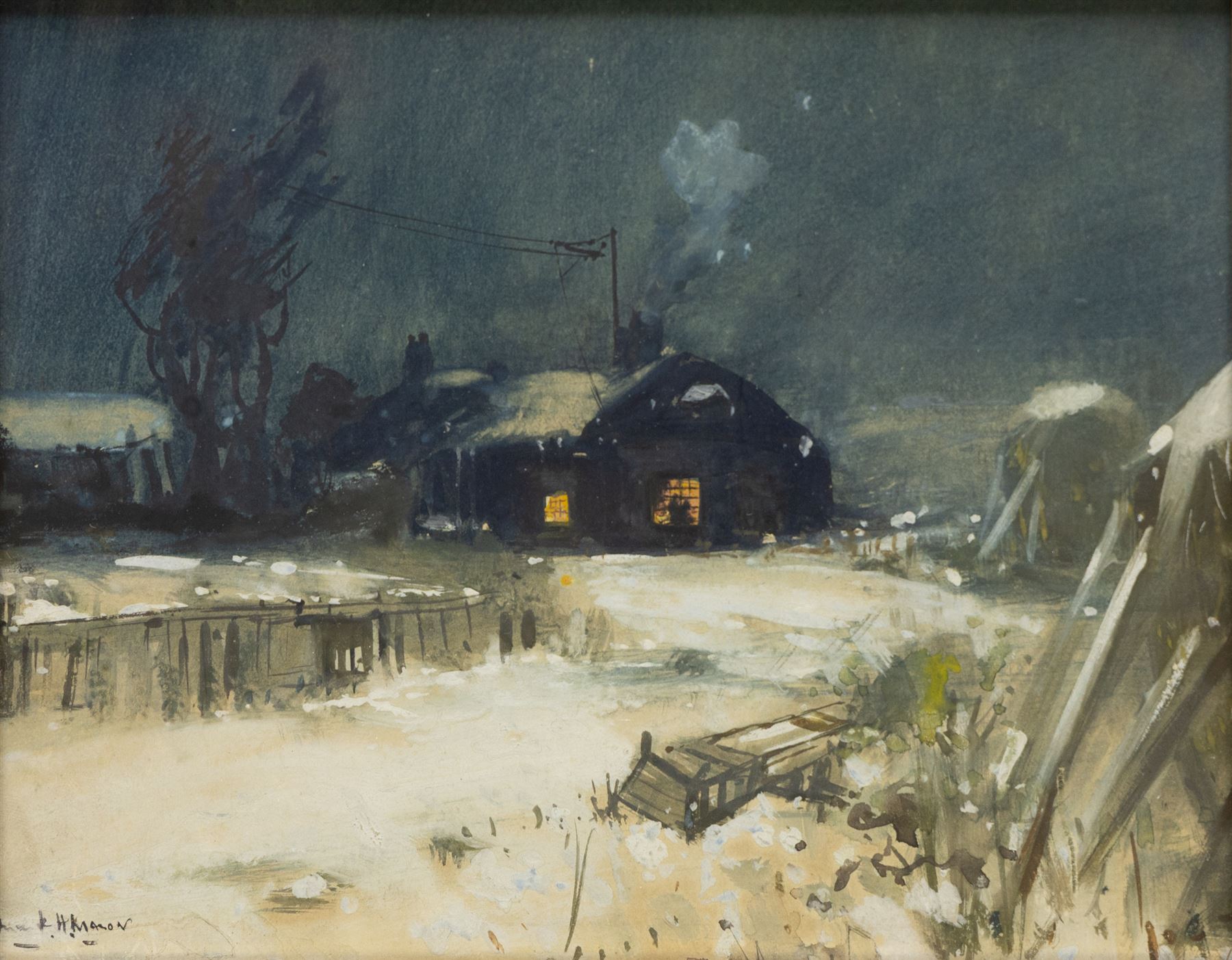 Frank Henry Mason (Staithes Group 1875-1965): 'Wireless on the Shardlow Farm (Sneaton Whitby)', watercolour and gouache signed 18cm x 23cm
Provenance: David Duggleby Ltd. c1997