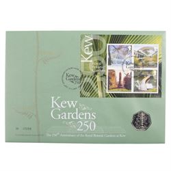 Queen Elizabeth II 2009 'Kew Gardens' uncirculated fifty pence coin, in Royal Mint first day cover