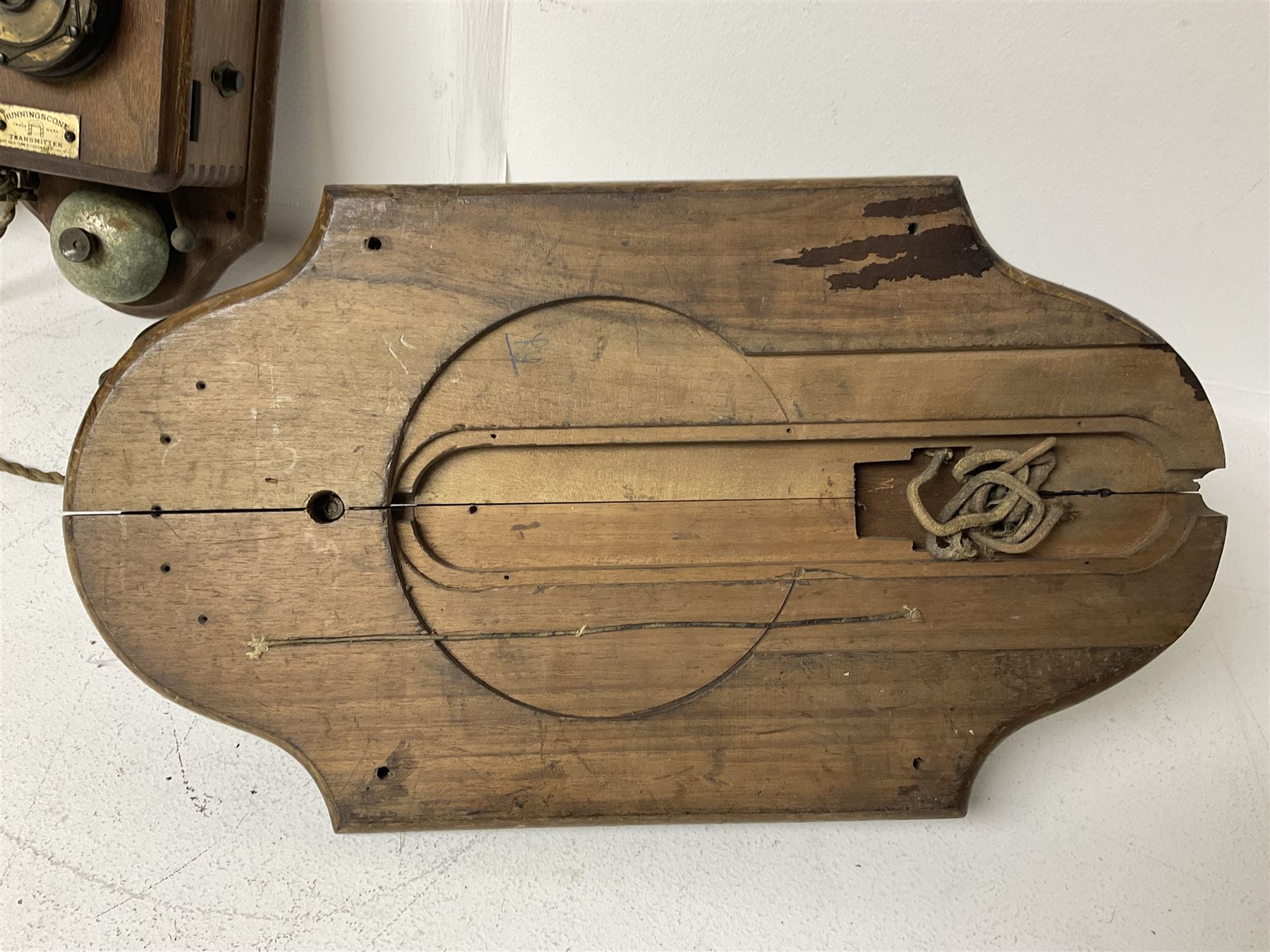 Two Hunningscone patent wall mounting telephones in walnut casing, together with Sterling Telephone & Electric Co. Ltd early wall-mounted telephone 'Primax' and one other 