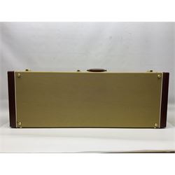 Fender Stratocaster 50th Anniversary 2004 metallic gold electric guitar; serial no.MZ4116369; L98cm; in Spider fitted case with owners manual and other paperwork, strap and belt buckle etc