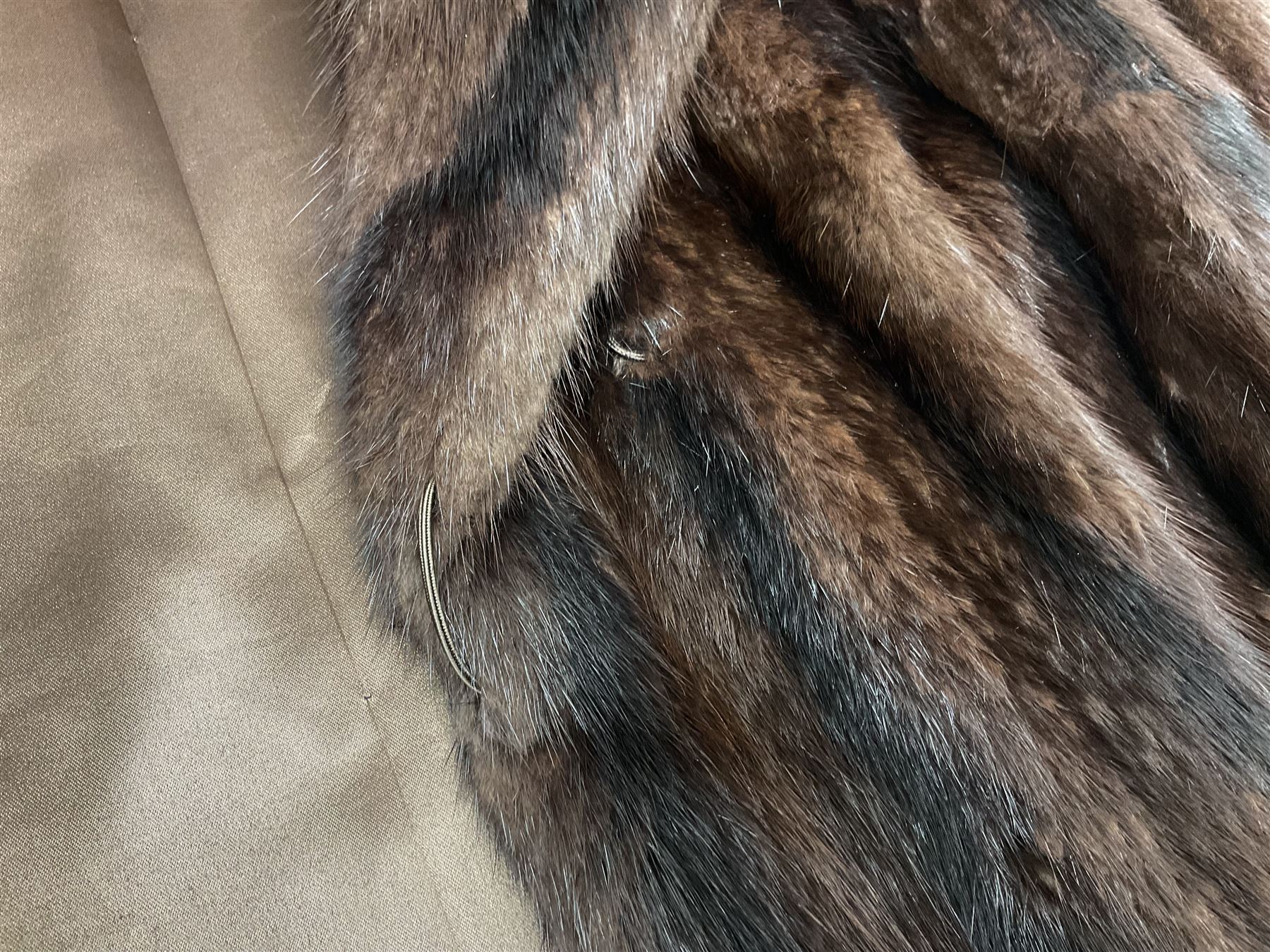 Ladies three quarter length brown mink coat, together with a ladies short black rabbit fur coat 