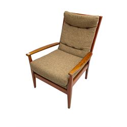Cintique - mid 20th century teak framed easy chair with upholstered button back seat and back rest, on tapering supports
