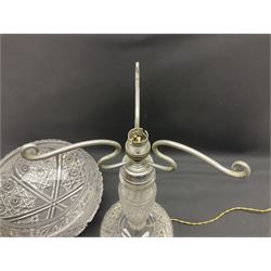 Cut glass table lamp base, of tapering form upon circular base, with conforming cut glass domed lamp shade, H45cm