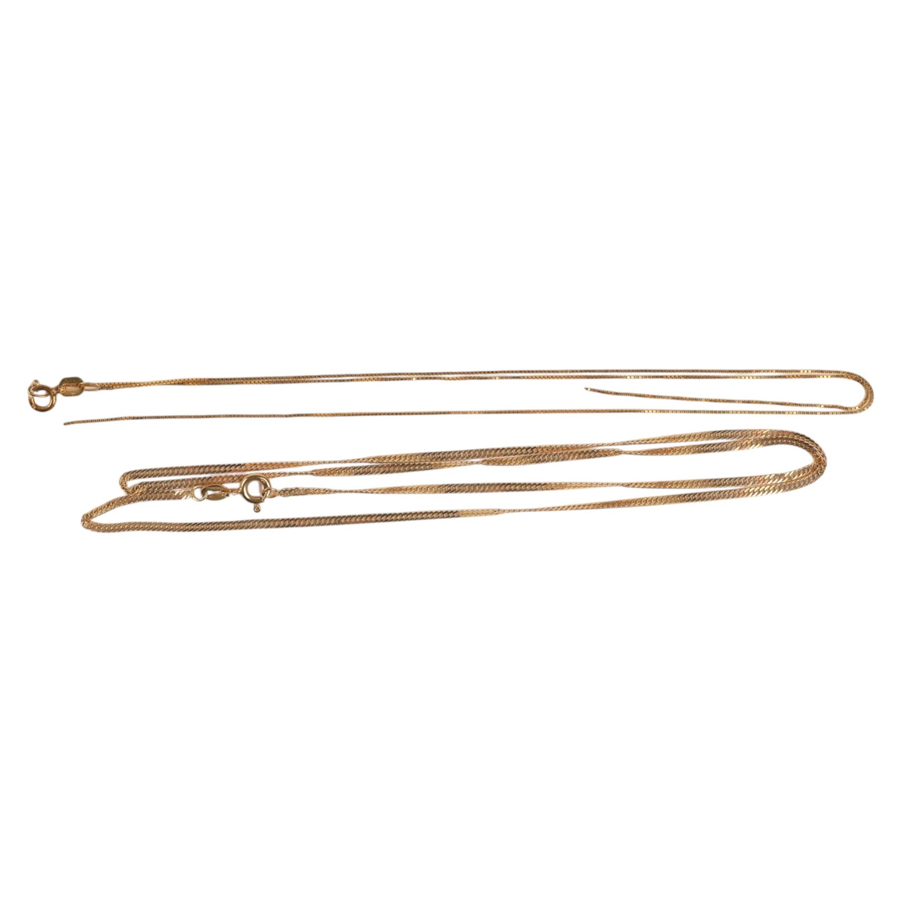 9ct jewellery including bangle, initial bracelet, chains and ring, all stamped or hallmarked 