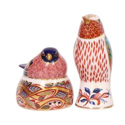 Royal Crown Derby bird paperweights, including Owlet gold stopper, Tawny Owl gold stopper, Gold Crested Tit gold stopper, Red Legged Partridge, etc