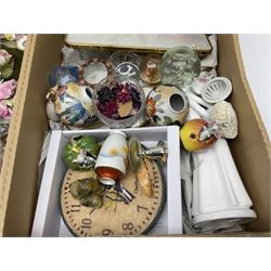 Royal Doulton Greenbrier pattern tea wares, together with a collection of porcelain flowers, Murano style coloured glass bowls, other ceramics and glassware, in four boxes 