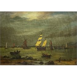 Attrib. Louis Charles Verboeckhoven (Belgian 1802-1889): Shipping of the Coast at Dusk, oil on canvas signed L Verboeckhoven 30cm x 43cm