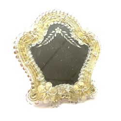 A Venetian glass dressing table mirror, with easel style support verso, H24cm.  