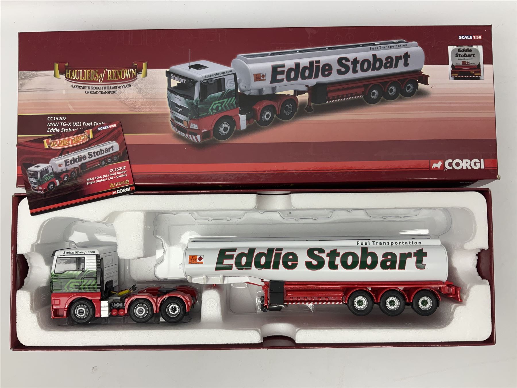 Corgi Eddie Stobart - three Hauliers of Renown lorries; CC13722 Scania R Fridge Trailer; CC15202 MAN XLX; and CC15207 MAN TG-X (XL) Fuel Tanker; all boxed (3)