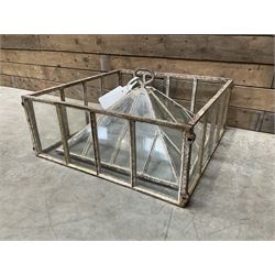 Victorian painted iron framed square garden cloche lantern, with associated sides (larger than the top piece), no fittings