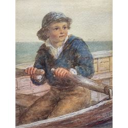 James Drummond (British 1816-1877): 'Young Boy in Rowing Boat', watercolour signed and dated '70, titled verso 15cm x 12cm