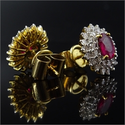  Pair of 18ct gold ruby and diamond cluster stud ear-rings, rubies approx 2.2 carat, diamonds approx 2.25 carat  