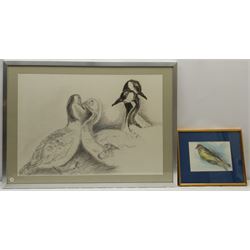 Madeleine Eyland (Belgian/British 1930-2021): 'With You for Life' - Canada Geese, pencil drawing signed, titled verso 46cm x 66cm; Bird Study, pastel signed 14cm x 20cm (2) 
Provenance: artist's studio collection. Marie-Madeleine Eyland (neé Legrain) was born in 1930 at Floriffoux, Belgium; she lived most of her life in Scarborough working as a nurse and an artist.