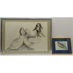 Madeleine Eyland (Belgian/British 1930-2021): 'With You for Life' - Canada Geese, pencil drawing signed, titled verso 46cm x 66cm; Bird Study, pastel signed 14cm x 20cm (2) 
Provenance: artist's studio collection. Marie-Madeleine Eyland (neé Legrain) was born in 1930 at Floriffoux, Belgium; she lived most of her life in Scarborough working as a nurse and an artist.