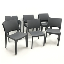 Set eleven moulded plastic stacking chairs, W59cm