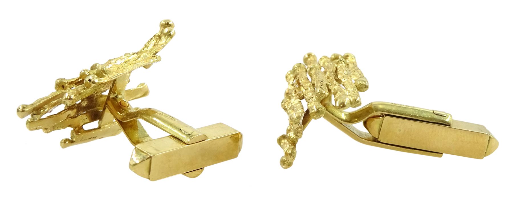 Andrew Grima pair of 18ct gold 'twig' design cufflinks, makers mark H J & Co, hallmarked London 1966, boxed with receipt dated 1967