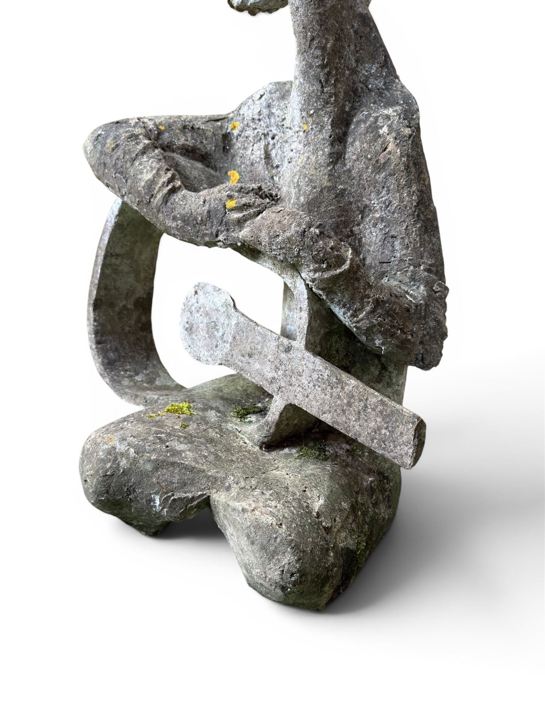 Composite stone sculptured figure playing a guitar, and a shell sculpture (2)