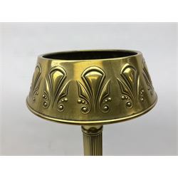 Early 20th century Daalderop of Holland Art Nouveau brass smokers stand, the square sided column stem raised upon circular spreading base with mounted ash tray decorated with typical Art Nouveau stylised motifs, with mark beneath, H72cm