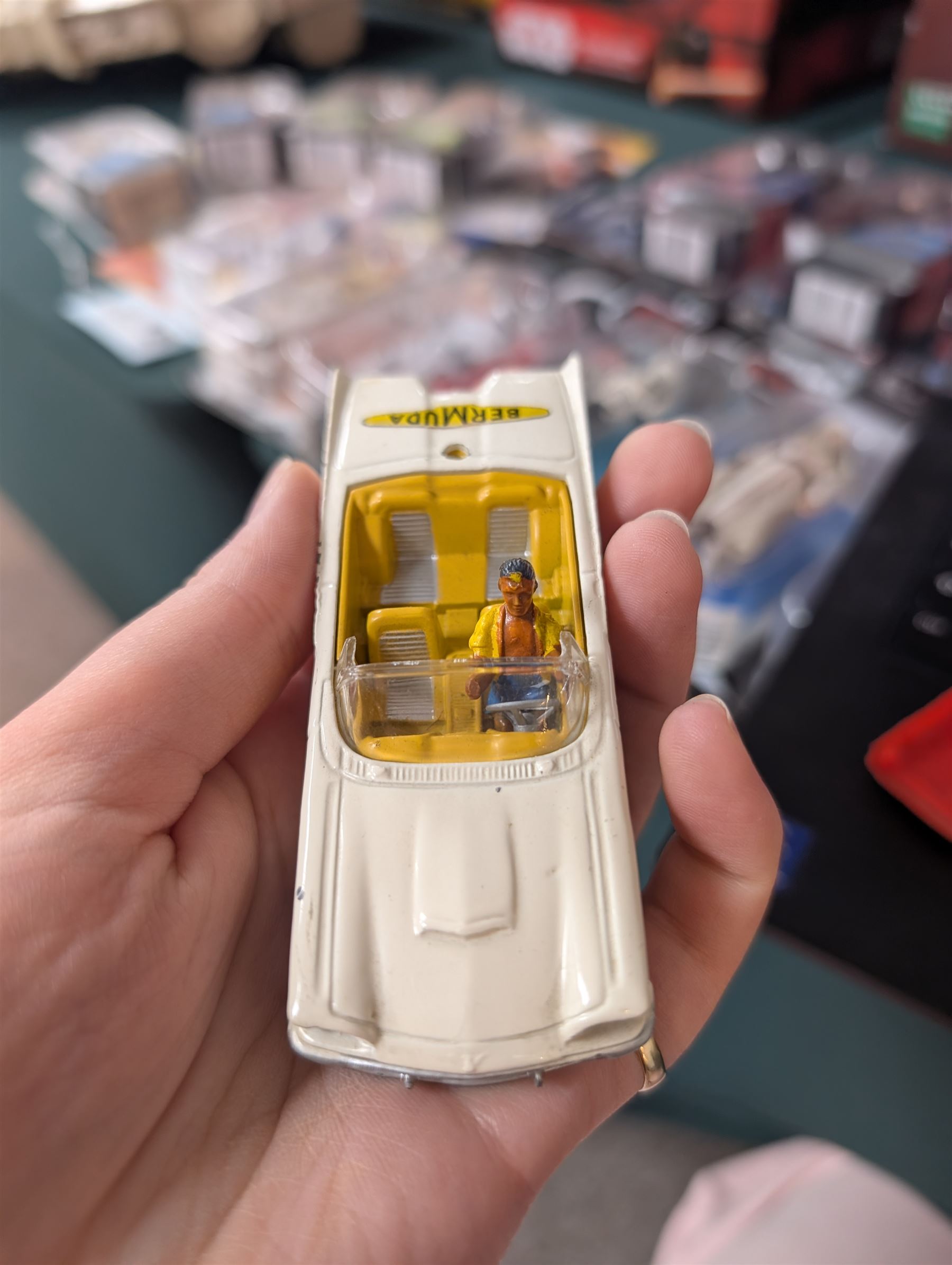 Corgi Toys Ford Thunderbird Bermuda Taxi no. 430, white body with yellow lettering with red and green plastic canopy, boxed