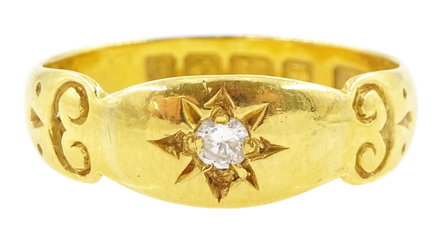 Edwardian 22ct gold gypsy set, single stone old cut diamond ring, Birmingham 1905