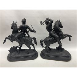 Pair of spelter warriors on horseback, H40cm