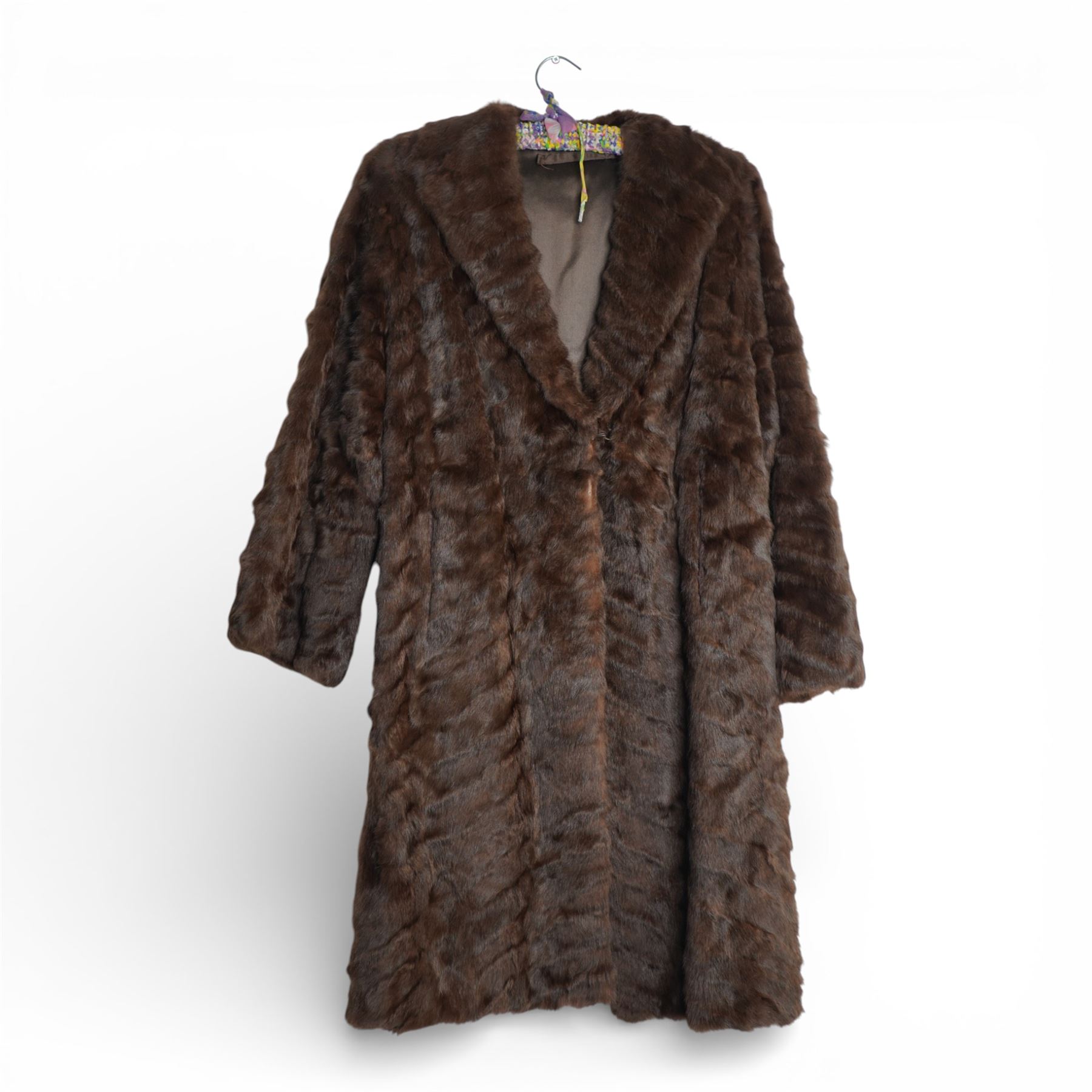 Mink coat, 1970s lamb fur trimmed coat, suede coat and Tom Bawker cream coat, and two pairs of ladies shoes approx size 8 (6)