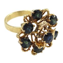 9ct gold green stone set flower head cluster ring 