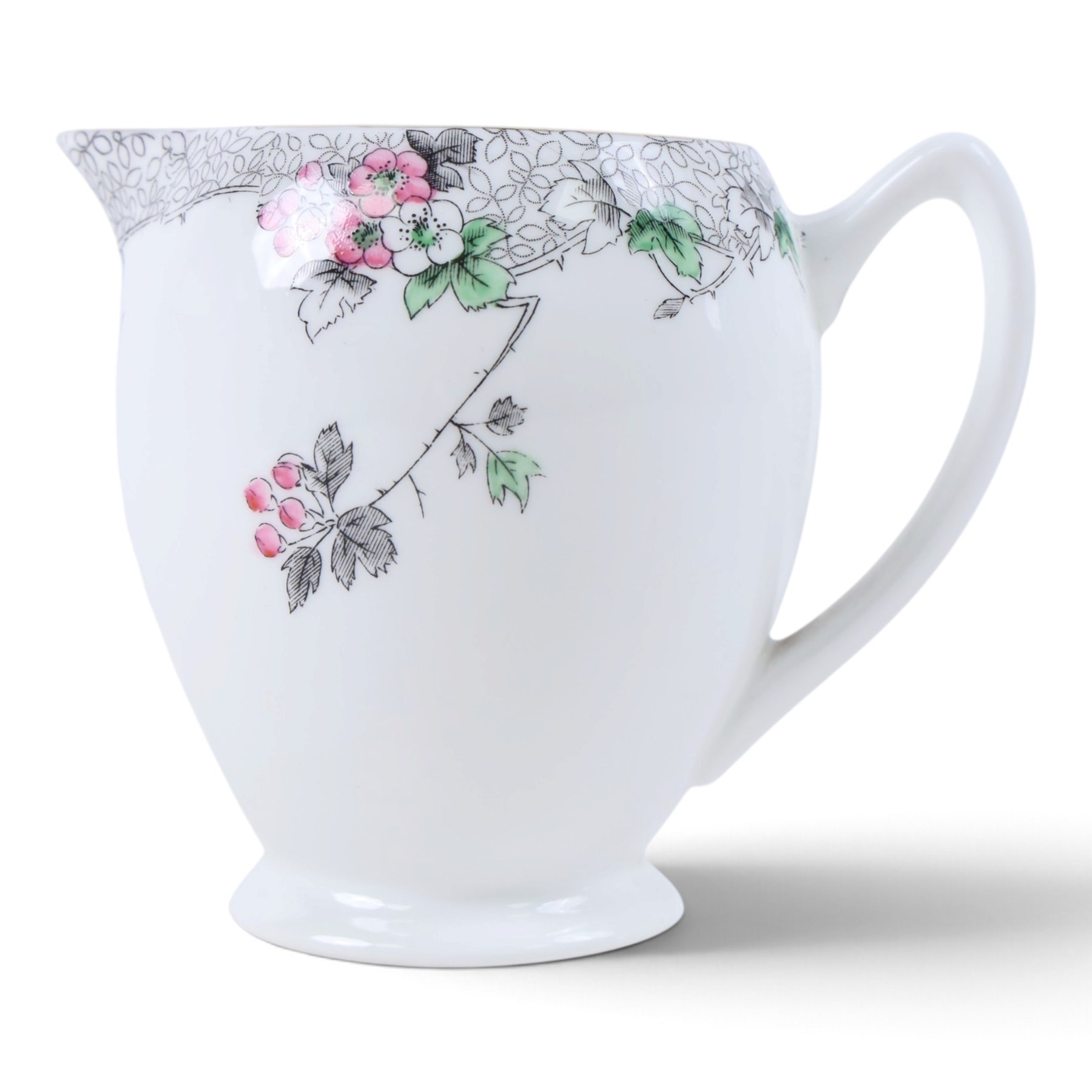 Shelley Bramble Rose pattern tea service, comprising milk jug, open sucrier, eleven cups and saucers, twelve dessert plates and two cake plates 