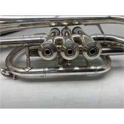 Lark M4046 silver plated cornet L34cm; in carrying case with mouth-piece