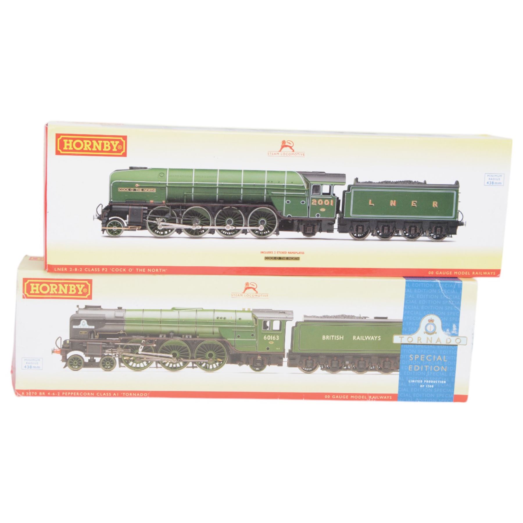 Two Hornby '00' gauge locomotives, comprising Limited Edition R3070 BR Peppercorn Class A1 4-6-2 'Tornado' no. 60163 and R3207 LNER 2-8-2 Class P2 'Cock o' the North' no. 2001, both boxed 