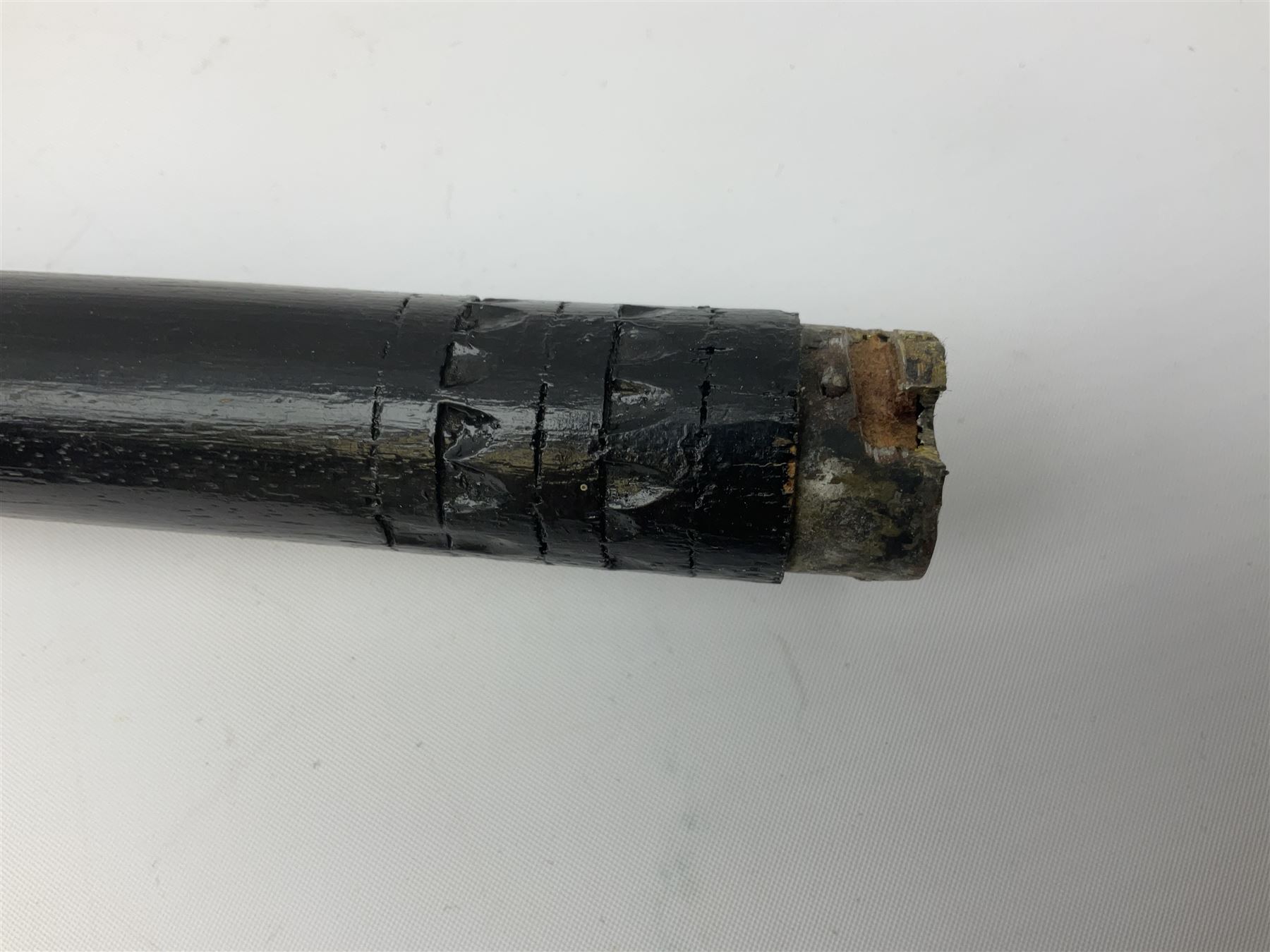 
Late 19th/early 20th century Anglo Indian ebony and bone sword stick with 62cm steel blade, brass locking ferrule and lion mask pommel L92 cm.