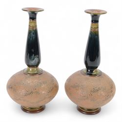 Pair of Royal Doulton vases by Christine Abbot, of squat circular form with elongated neck...