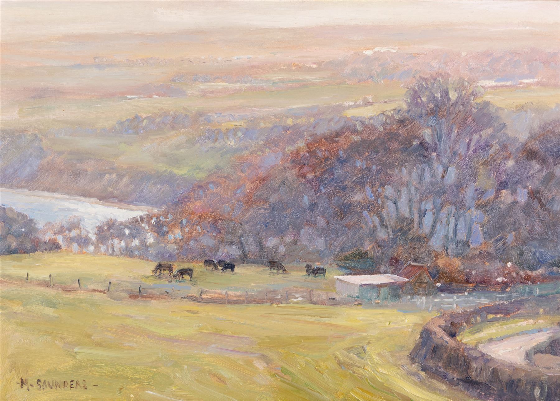 Michelle Saunders (British 1936-): Lythe Bank looking towards Sandsend, oil on board signed 25cm x 35cm 